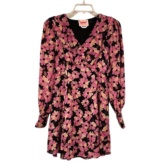 Kate Spade Pink and Black Floral Long Sleeve Dress - 00 - Picture 3 of 6